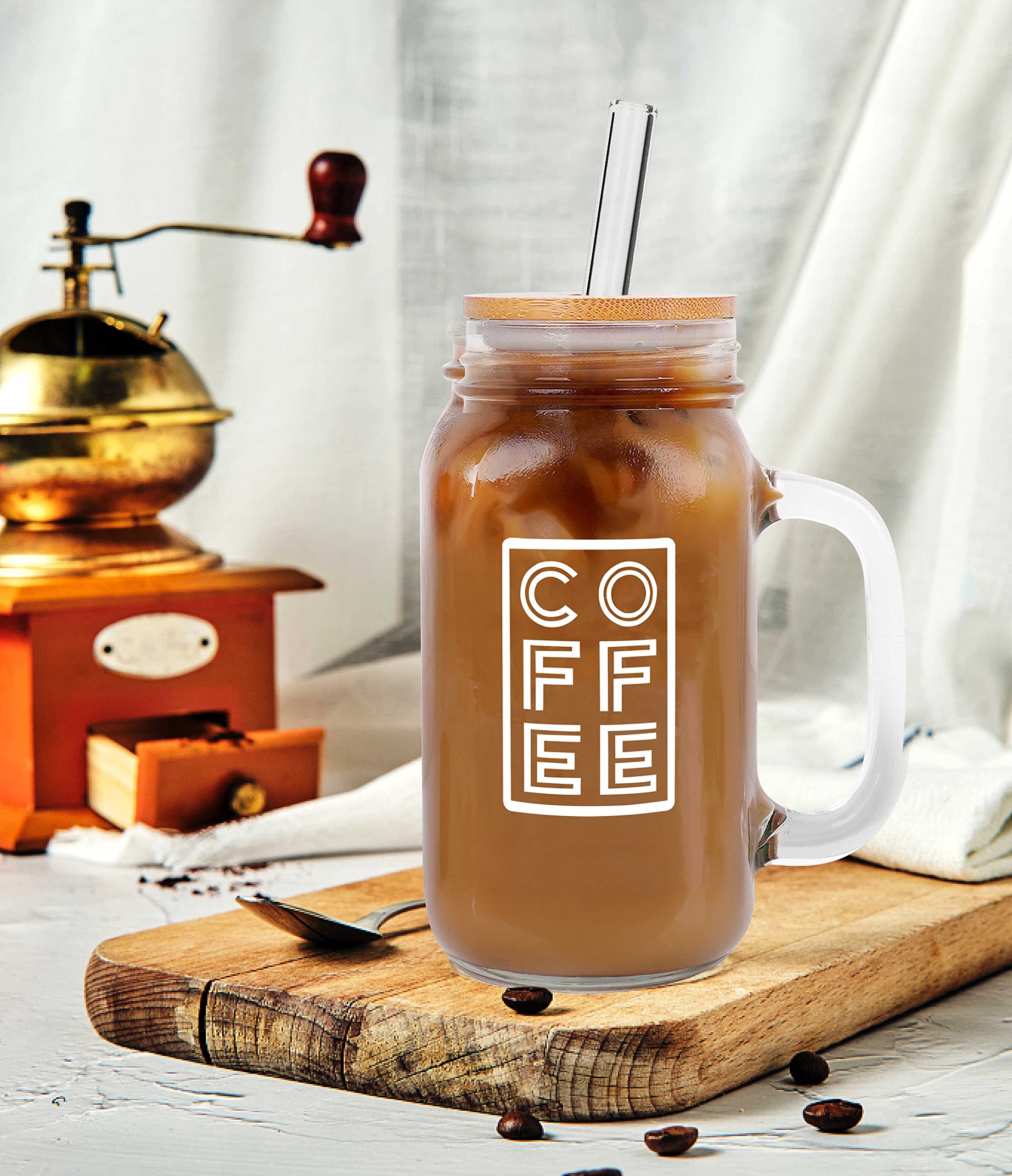 ANOTION 24oz glass jar with handle ideal for iced coffee and smoothies