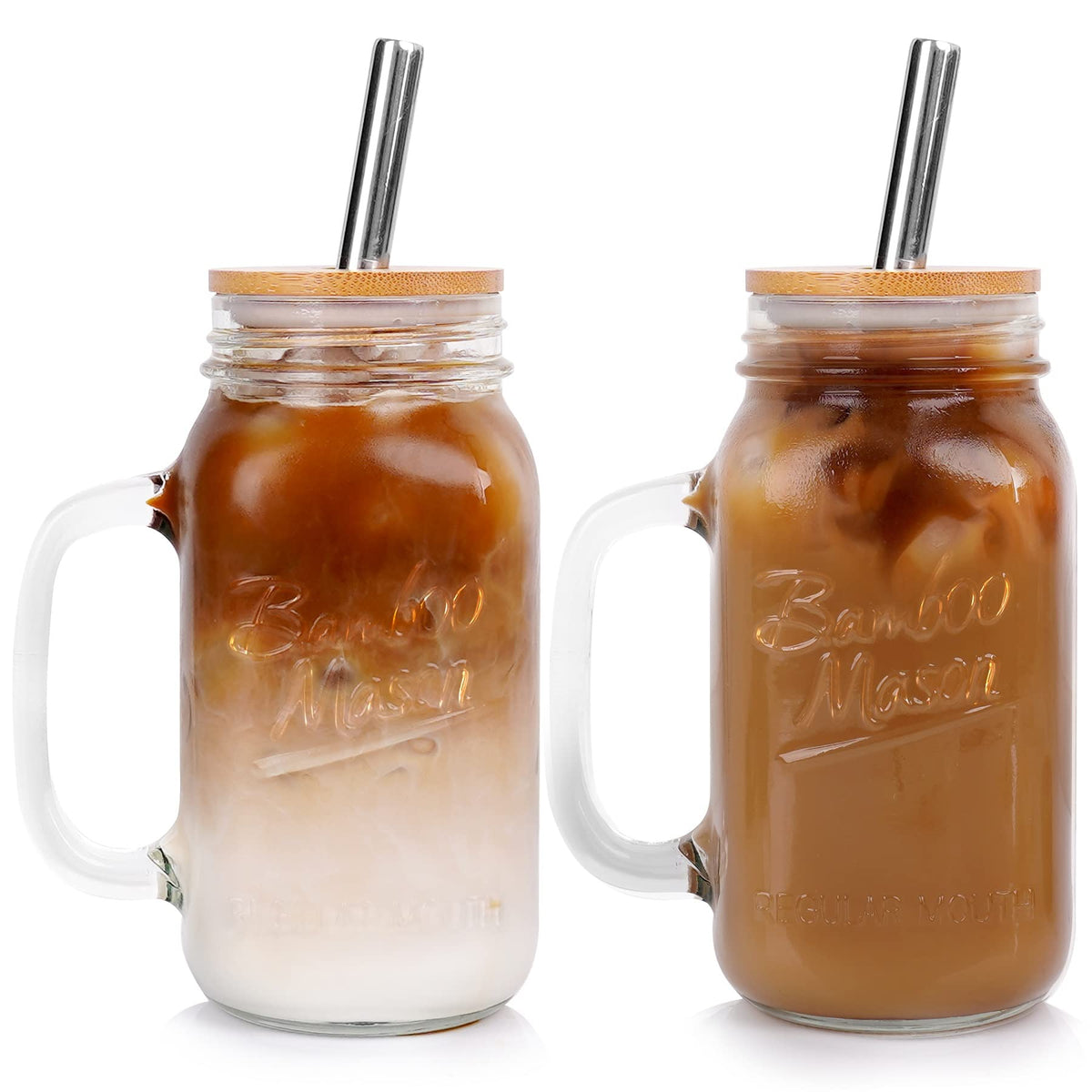 ANOTION mason jar with lid and straw ready for on the go iced coffee