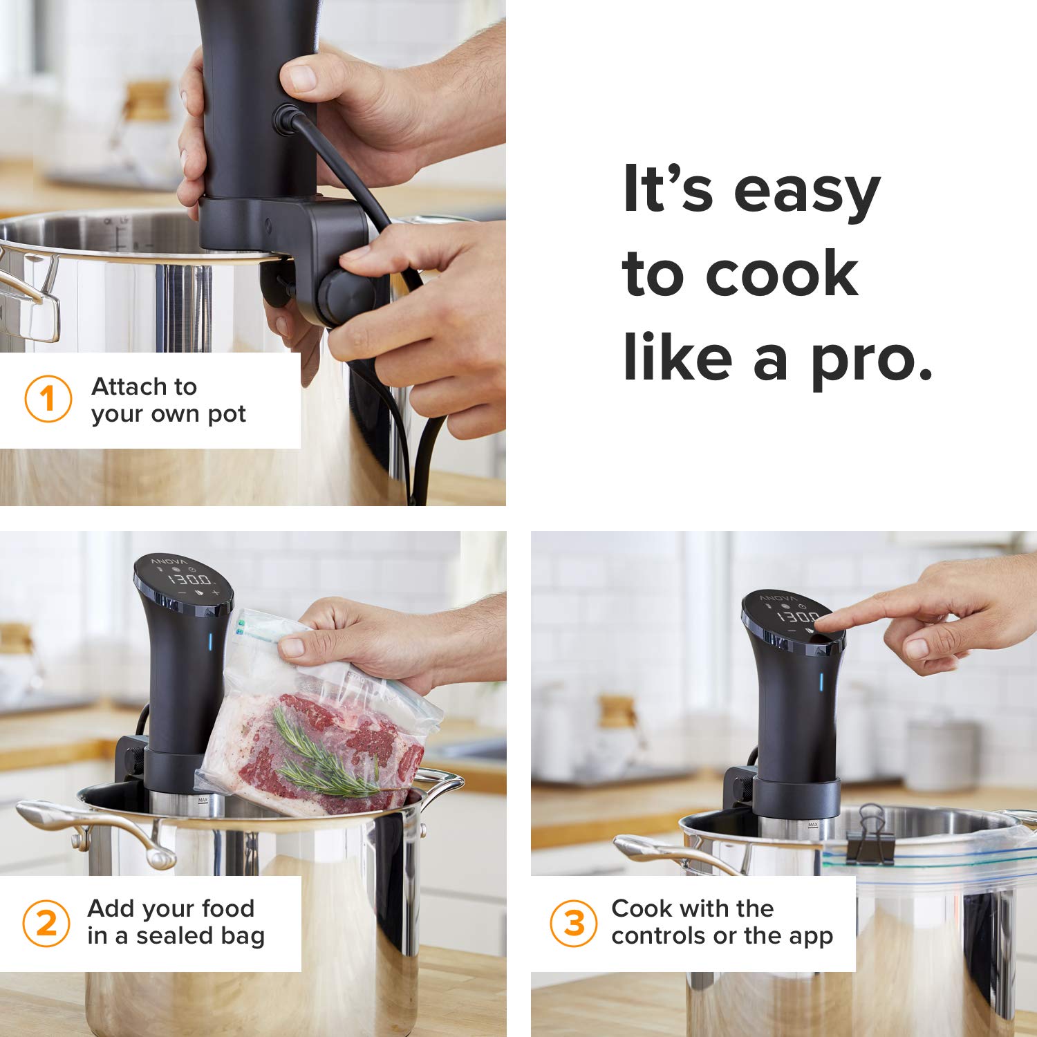 Anova Culinary Sous Vide 2.0 WiFi adjustable clamp for versatile pot sizes