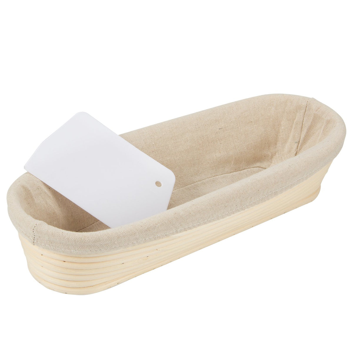 ANPHSIN 13-inch banneton proofing basket forms artisan loaf with natural pattern.