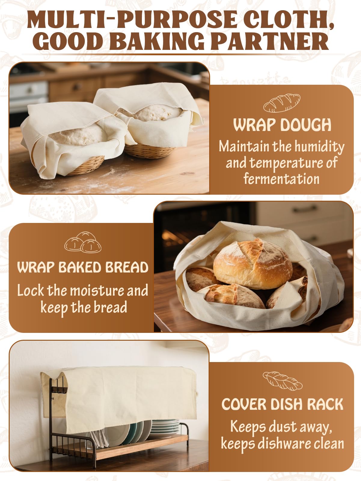 ANPHSIN 28x28-inch towels offer ample space for shaping multiple baguettes.