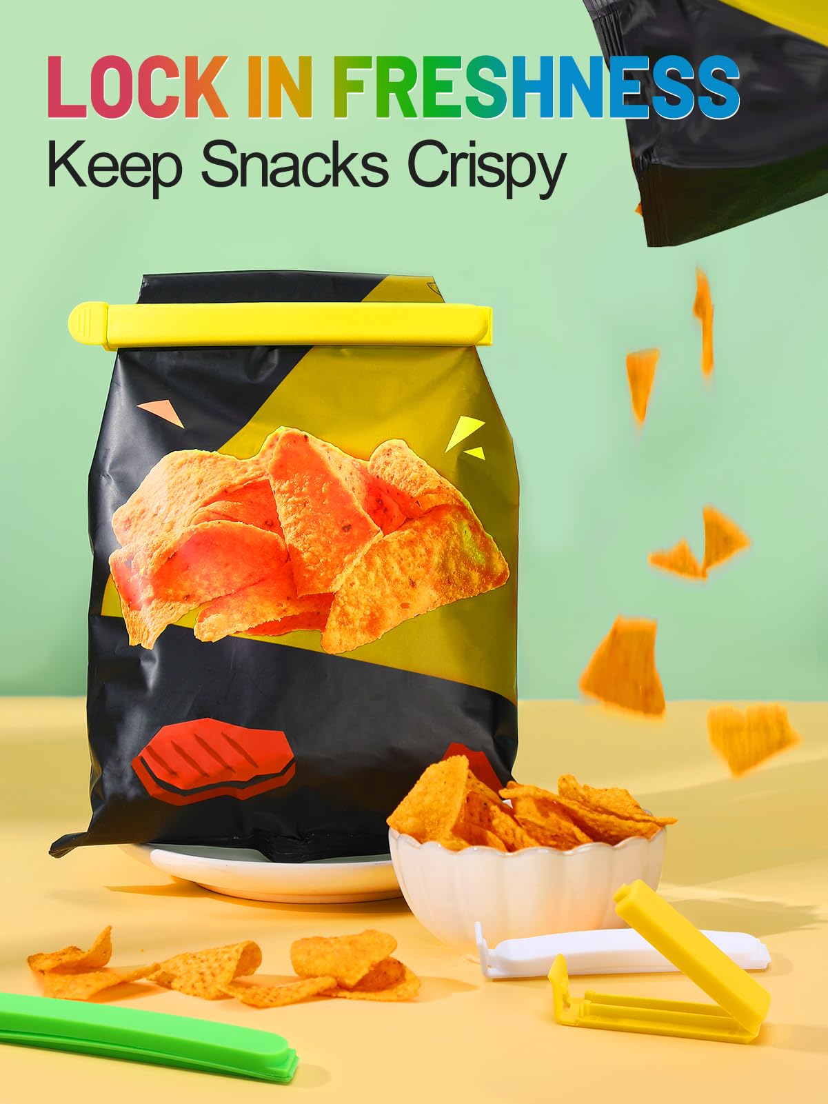 ANPHSIN 38-piece color chip clips in 5-inch size seal cereal bags neatly.