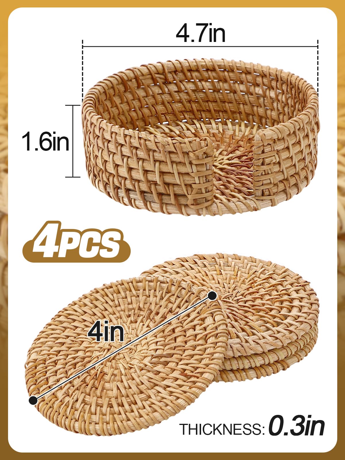 ANPHSIN boho farmhouse decor with natural rattan coasters and holder scene.