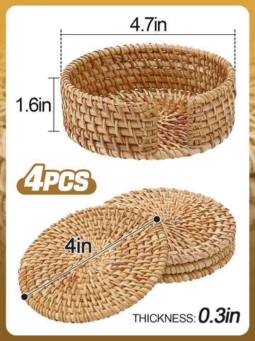 ANPHSIN boho farmhouse decor with natural rattan coasters and holder scene.