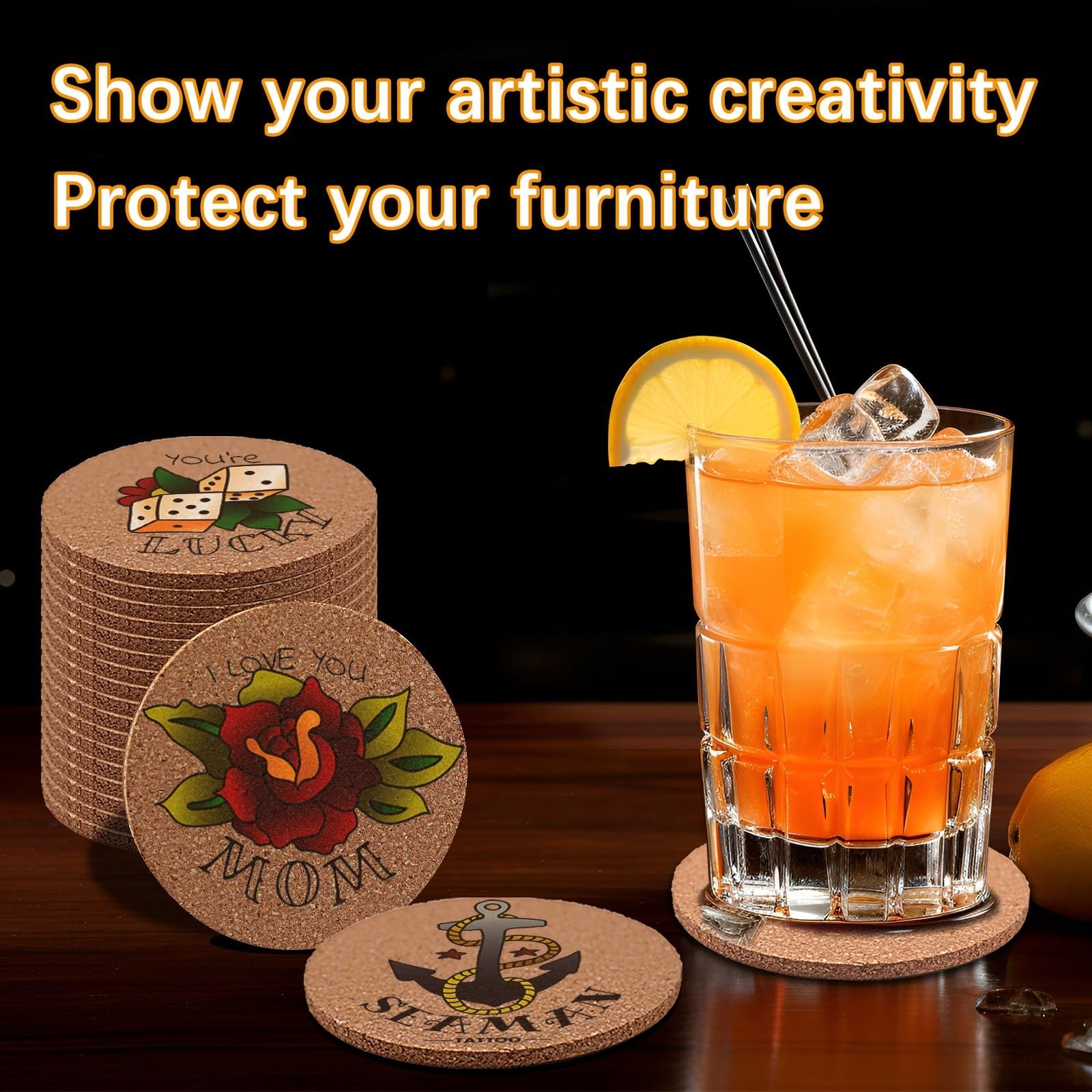 Anpuimult heat-resistant cork coaster measuring 3.7 inches protects tabletops