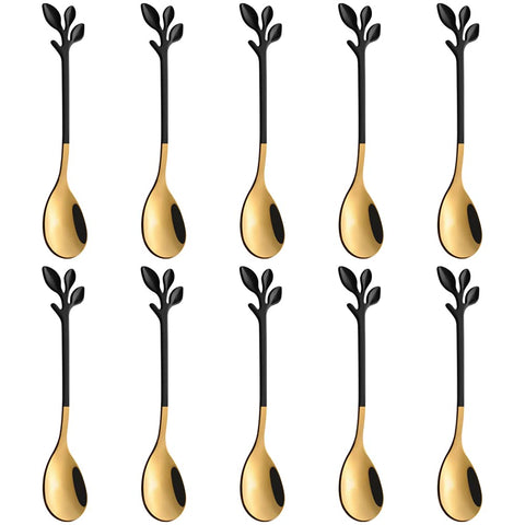 AnSaw Elegant Leaf coffee spoon set for refined demitasse stirring and dessert tasting.