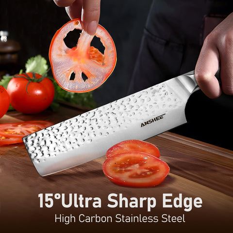 Anshee nakiri 7inch anti-stick texture highlights smooth slicing of sticky ingredients.