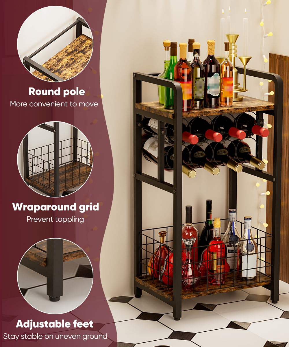 Ansionsol vintage-style wine stand adds rustic charm and organization.