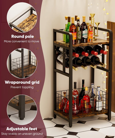 Ansionsol vintage-style wine stand adds rustic charm and organization.