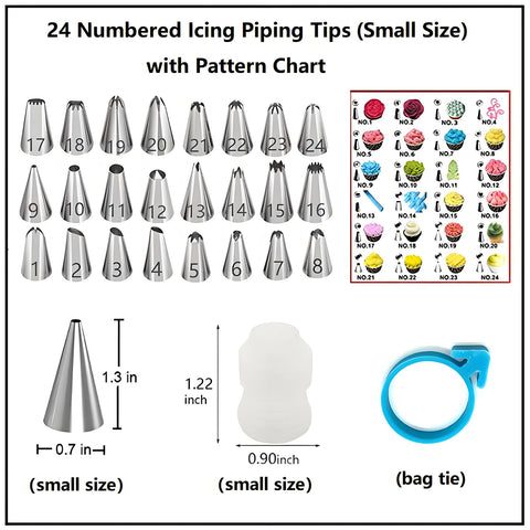 ANSLYQA 24 numbered icing tips with chart for easy designs.