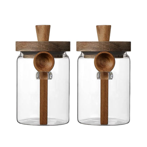 ANSQU 27oz glass jar with wood lid and spoon for pantry organization.