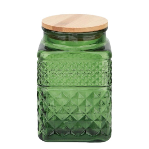 ANSQU 61oz square glass canister with bamboo lid keeps snacks fresh and accessible.