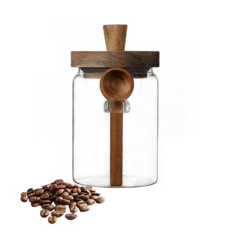 ANSQU glass jar with wooden lid for easy visibility and freshness monitoring.