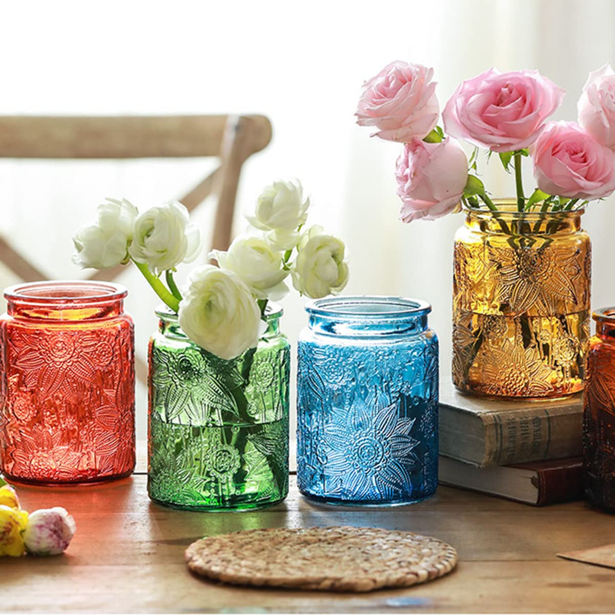 ANSQU vintage glass storage set of four jars for kitchen organization