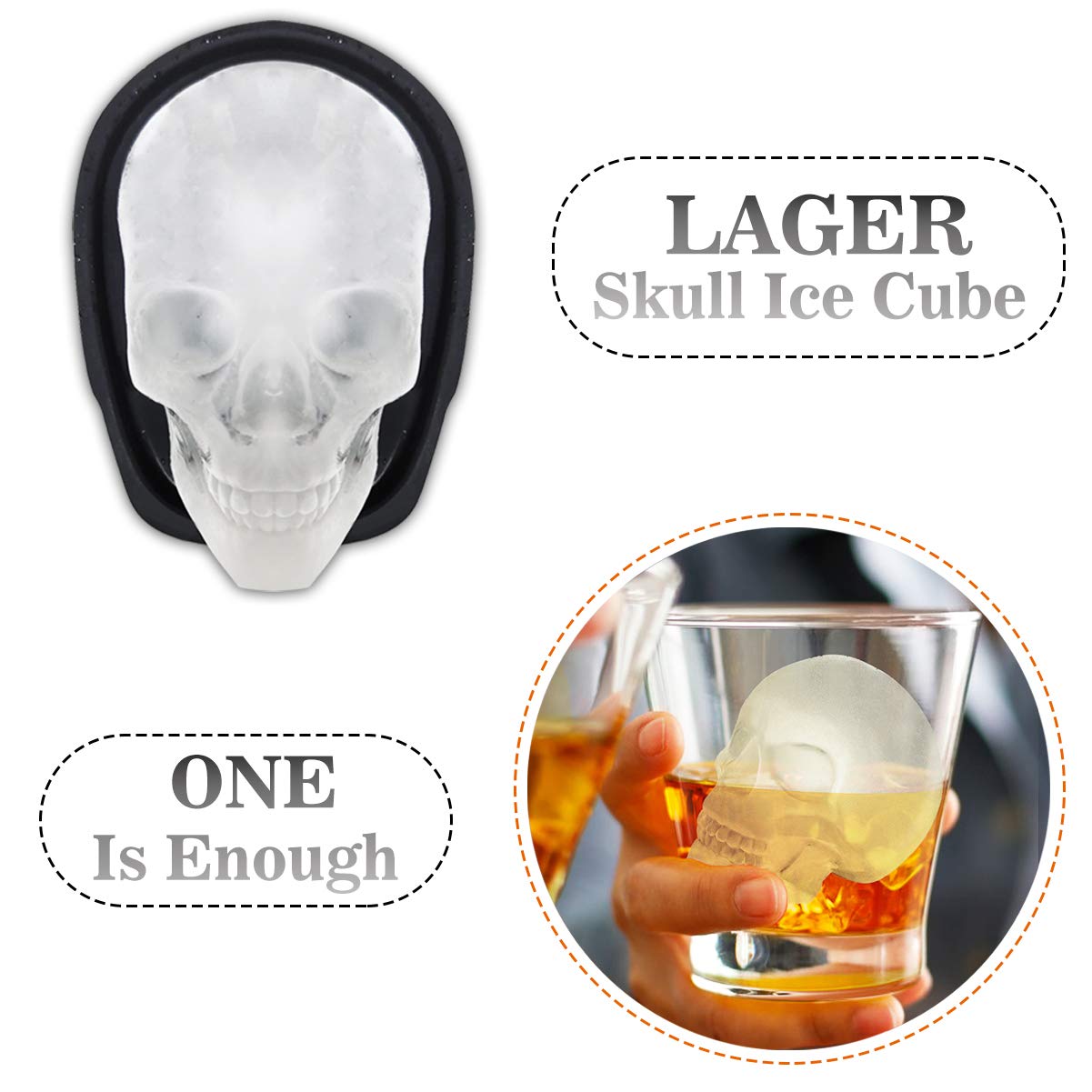 Antenda skull ice mold large: fits large whiskey glasses stylishly