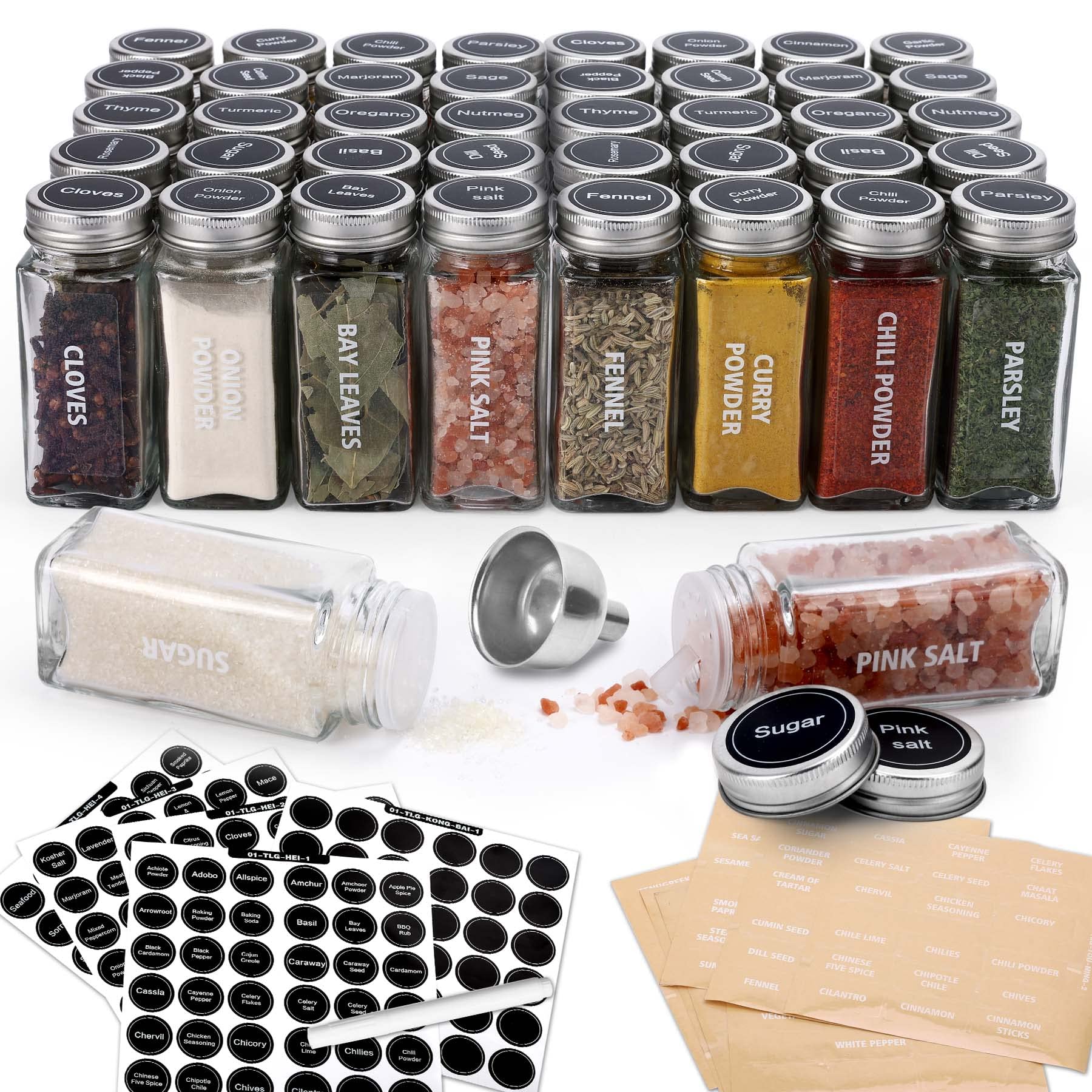 Antimbee glass square spice jars show 3.5 oz capacity, ideal for organized pantry storage