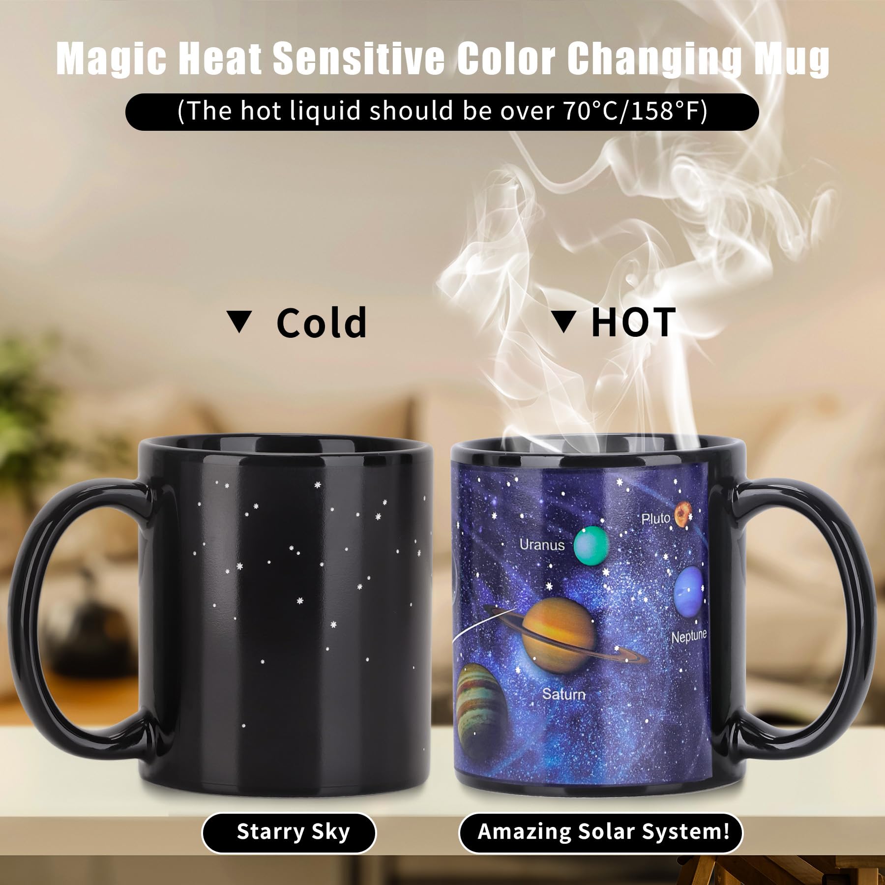 Antner heat-changing mug color reveal highlights the Solar System when hot