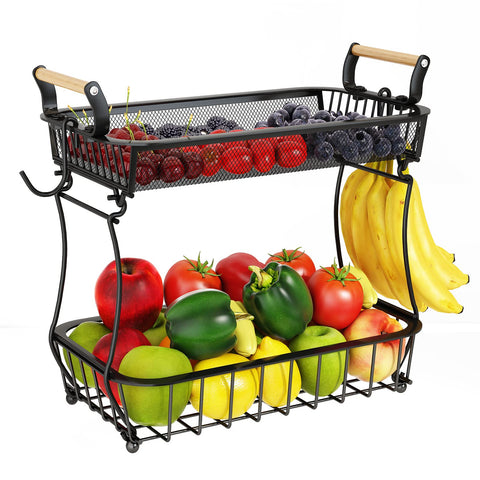 ANTOPY 2-tier fruit basket with top mesh for efficient counter storage.