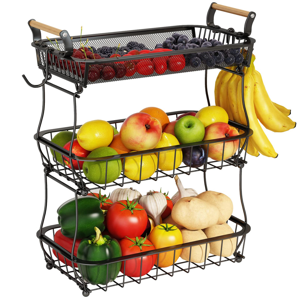 ANTOPY 3-tier fruit basket top mesh basket with handles keeps berries safe and organized.