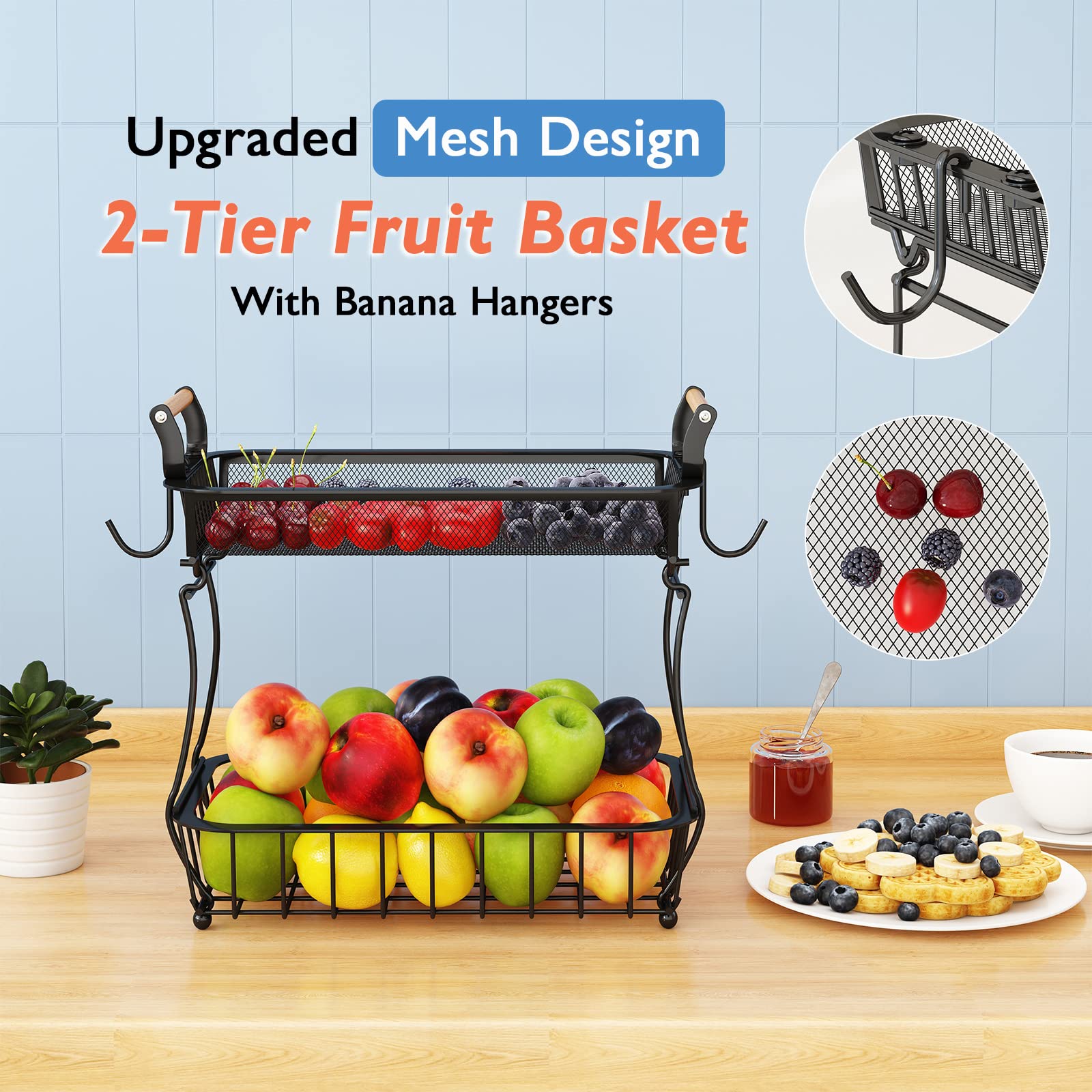 ANTOPY removable banana hangers protect fruit from bruising on display.