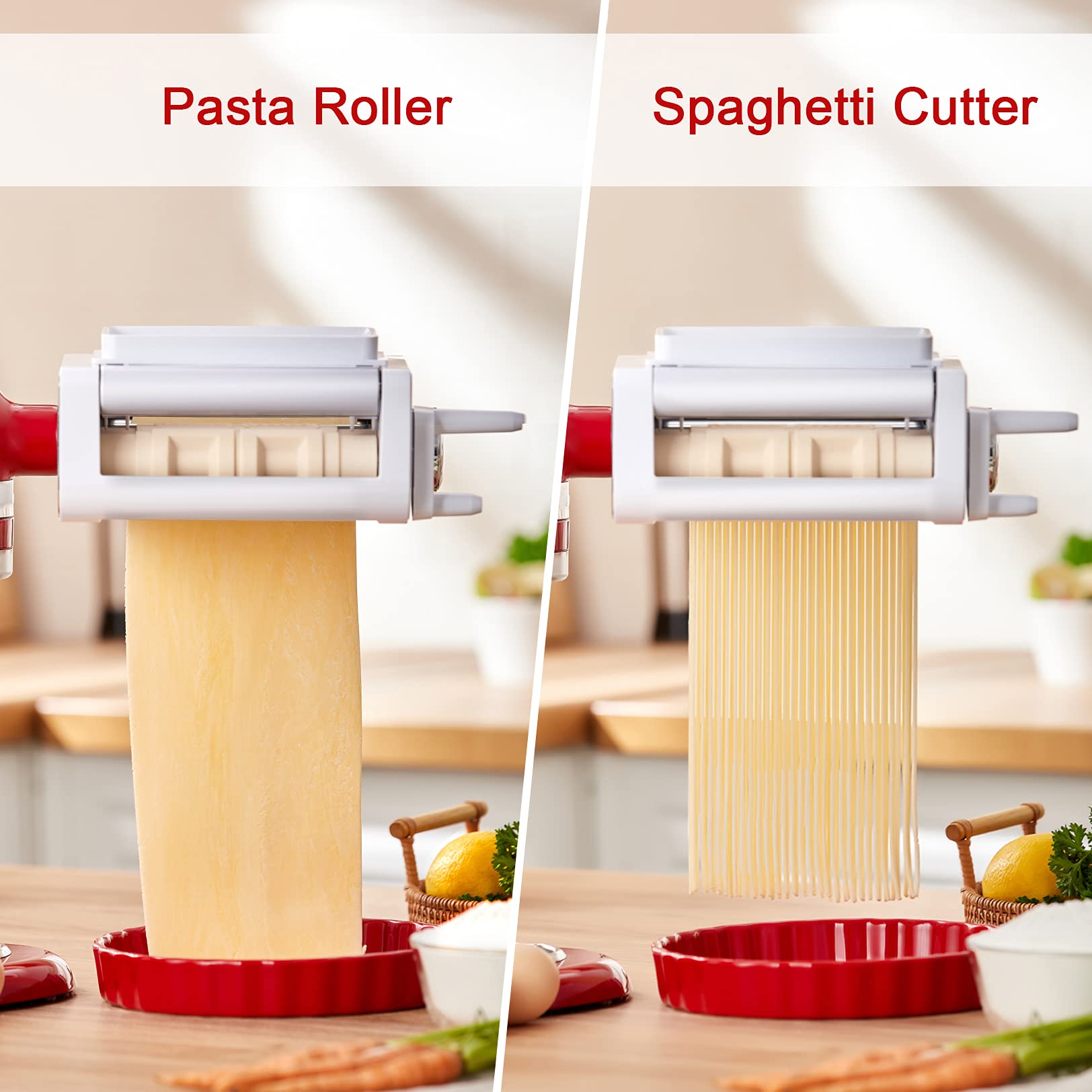 ANTREE spaghetti cutter attachment ready for fresh noodles on KitchenAid
