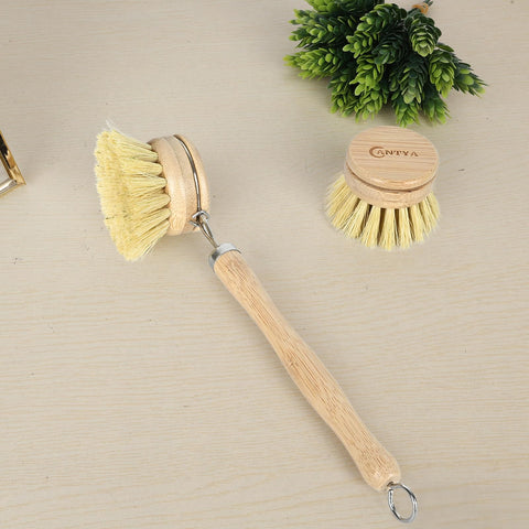 ANTYA bamboo dish brush with stainless steel ring for hanging and drying