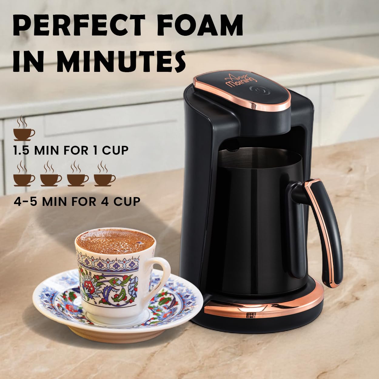 Any Morning anti-spill design helps keep counters clean during brewing