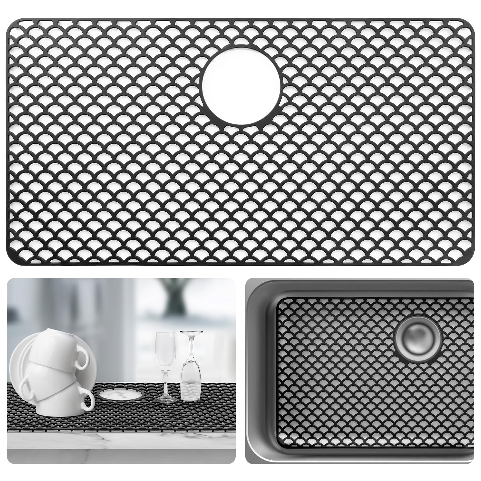 ANYEEK sink protector front view showing large silicone mat for sink protection
