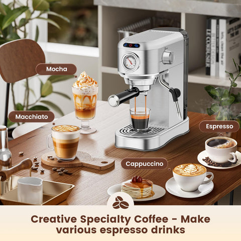 ANYCOLD espresso machine packaging shows included accessories for quick setup