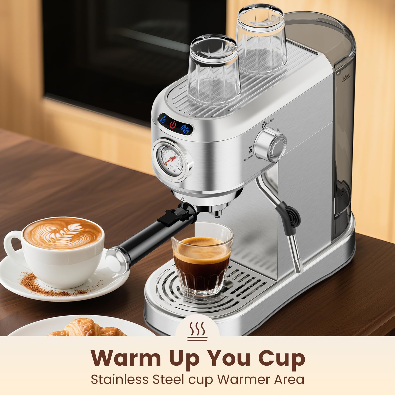 ANYCOLD espresso machine with portafilter and filter for authentic espresso shots at home