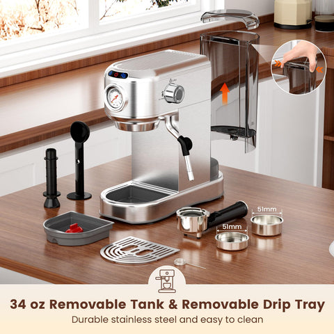 ANYCOLD espresso machine stainless steel body emphasizes durable, easy-care design for busy kitchens