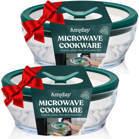 Anyday 2-pack glass storage with vented lids for safe, plastic-free reheating.