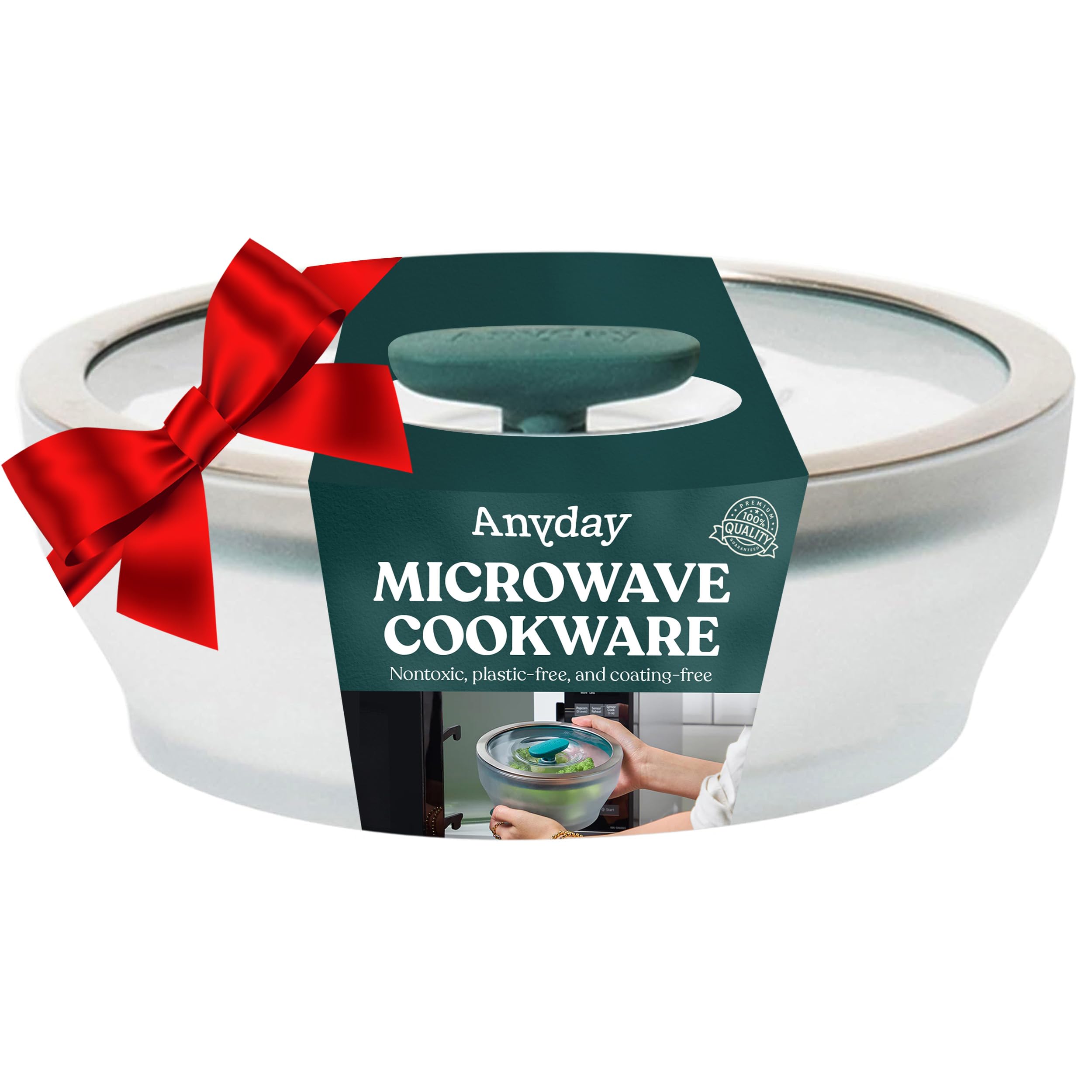 Anyday 4-Cup microwave glass container for even reheating and moisture retention.