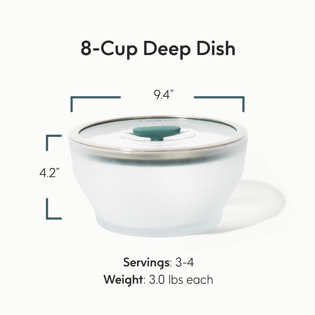 Anyday silicone-rimmed glass lid with steam vent seals moisture during reheating