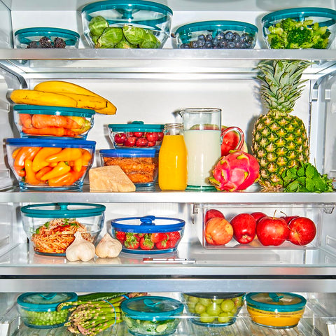 Anyday kitchen-organization-friendly container stack stays tidy in fridge and pantry.