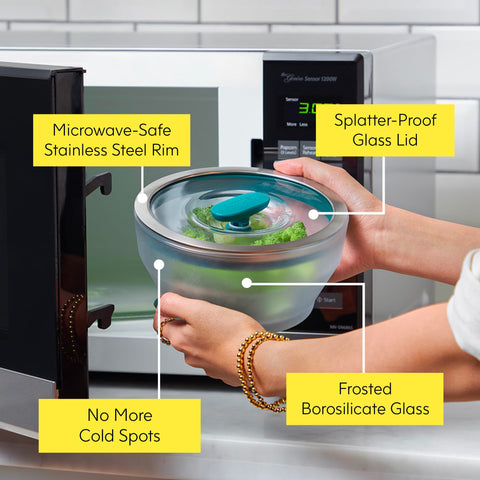 Anyday stackable glass containers save cabinet space.