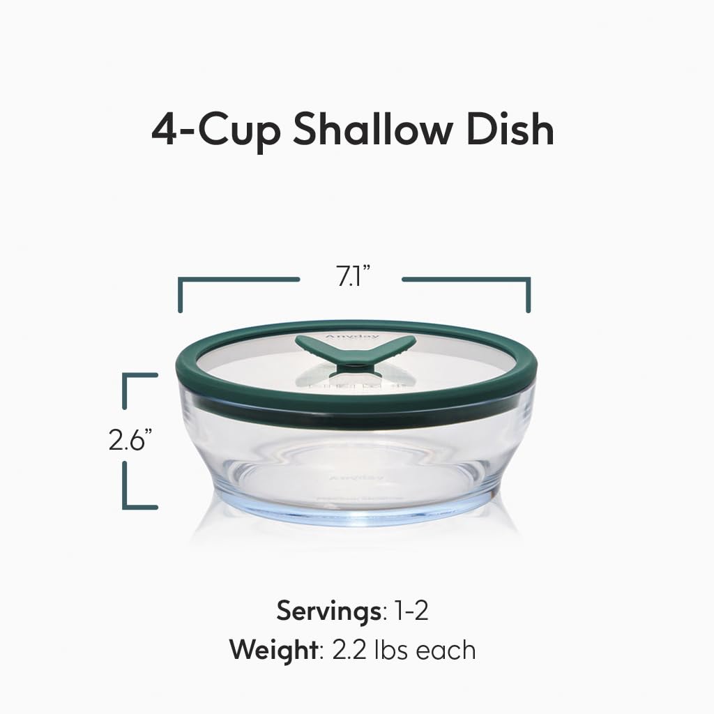 Anyday vented glass lid for microwave reheating with moisture lock.