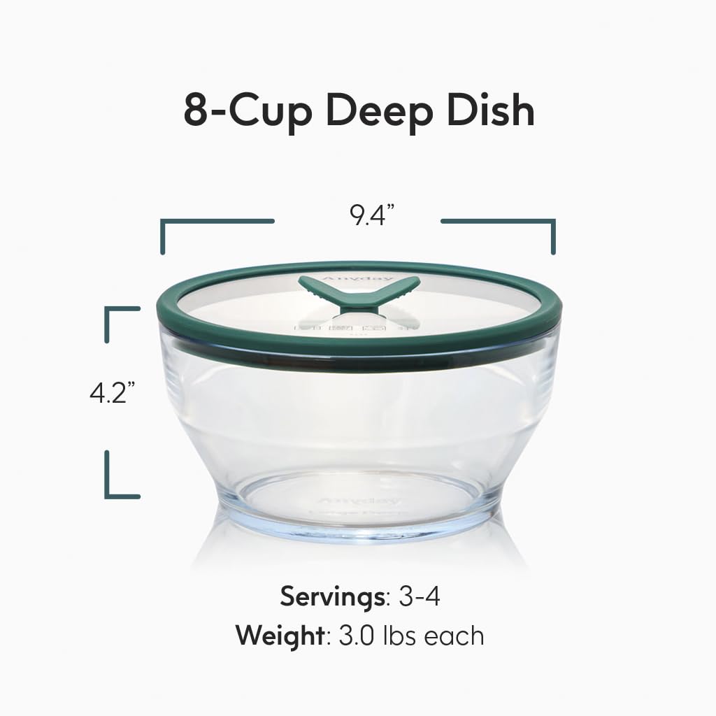 Anyday vented glass lid on the dish enables controlled microwave reheating