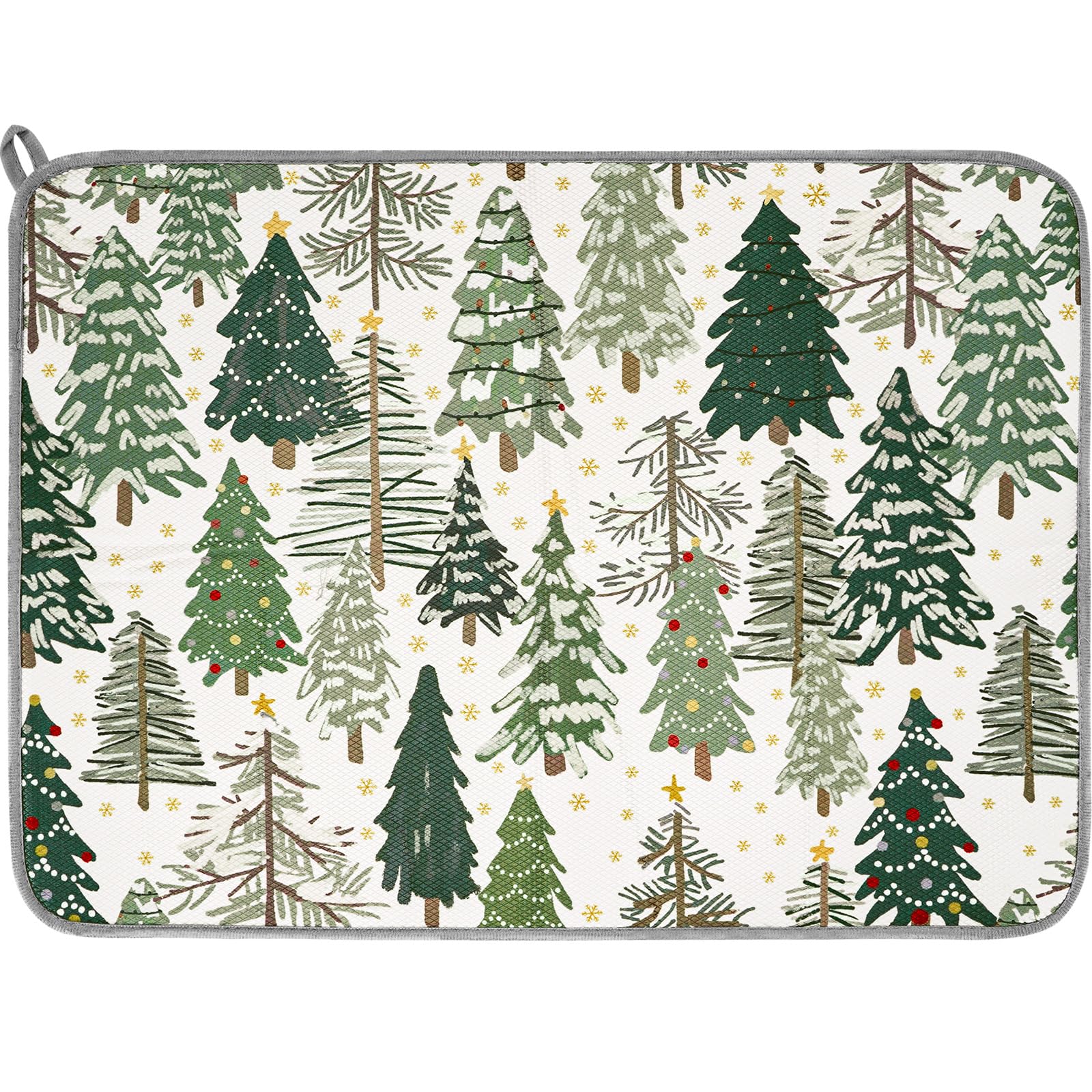 AnyDesign Christmas Dish Drying Mat featuring forest trees for festive counter moisture absorption.