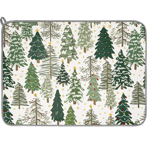 AnyDesign Christmas Dish Drying Mat featuring forest trees for festive counter moisture absorption.