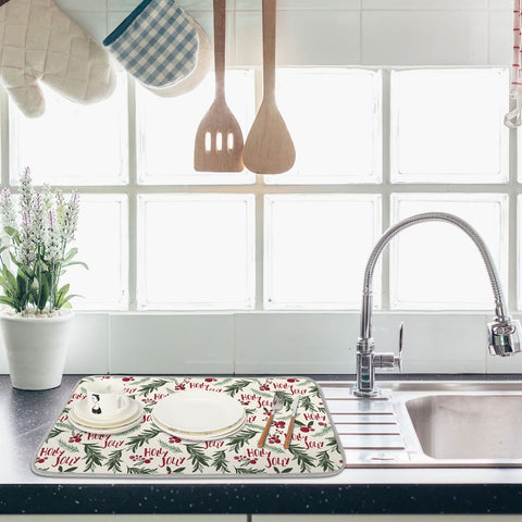 AnyDesign kitchen decor drying mat adds holiday charm and functional drying space.