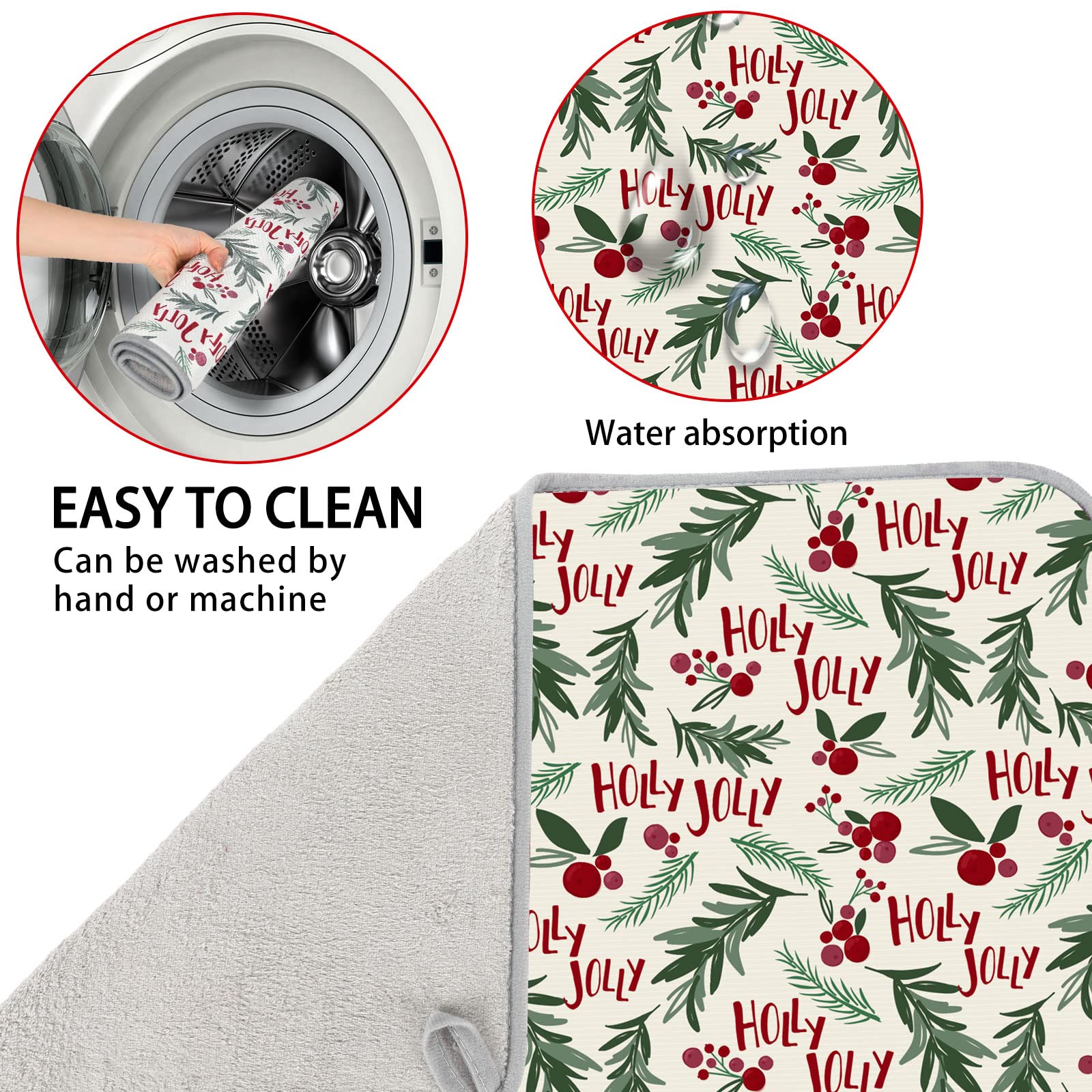AnyDesign polyester-flannel absorbent mat dries dishes and bowls efficiently.