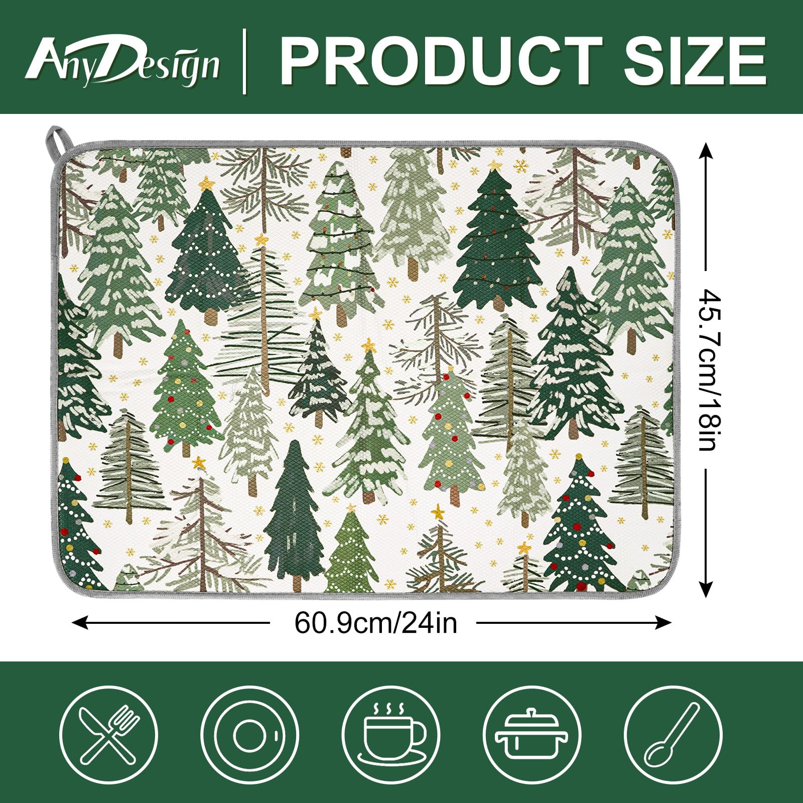 AnyDesign woodland drying mat keeps counters dry while adding seasonal charm to kitchens.