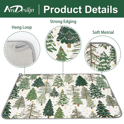 AnyDesign Christmas tree pattern drying mat provides large surface for dishes and bowls.