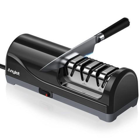 Anylot electric knife sharpener with 3-stage diamond system for durable, sharp edges.