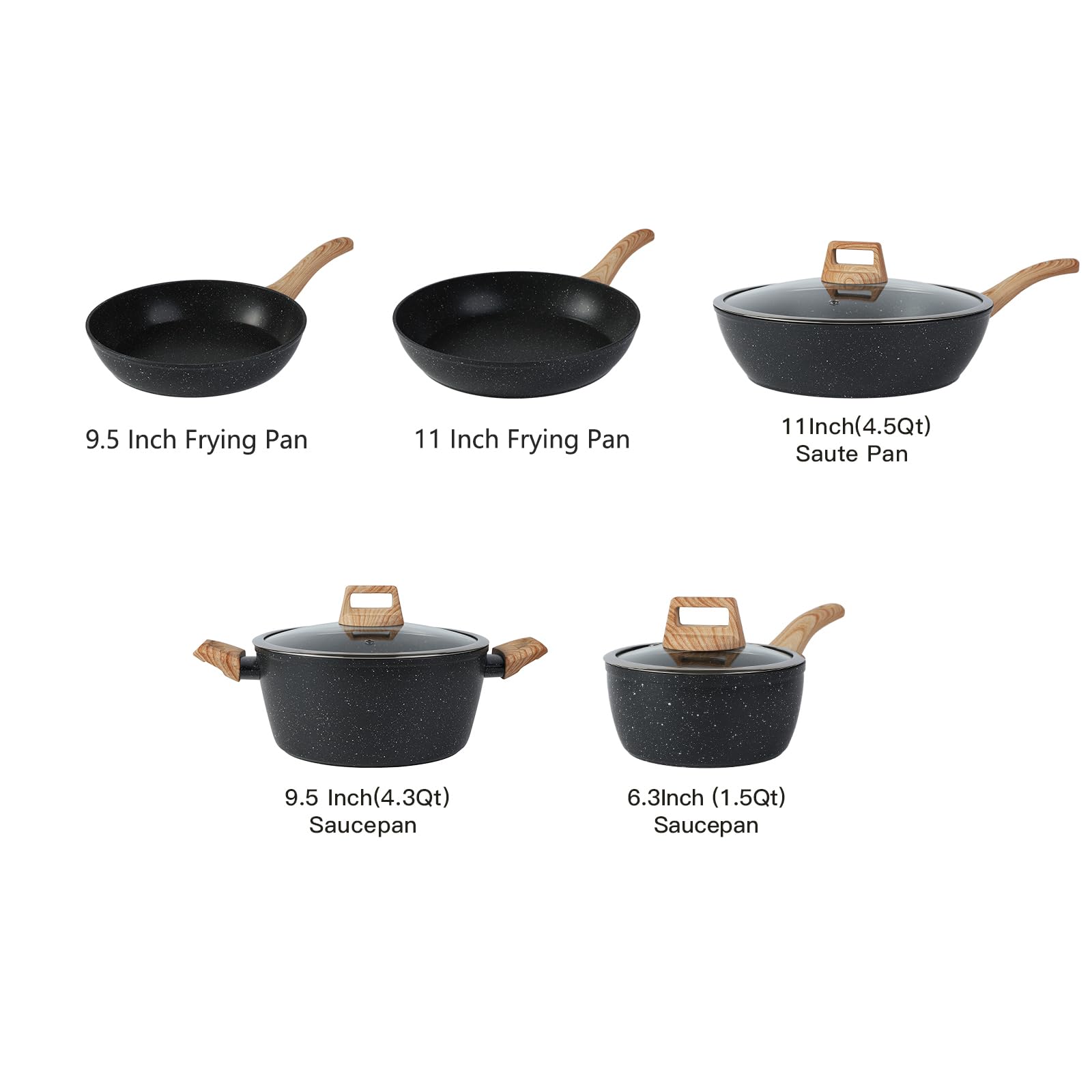 Anymark 11-inch fryer in the nonstick set for fast heat distribution.