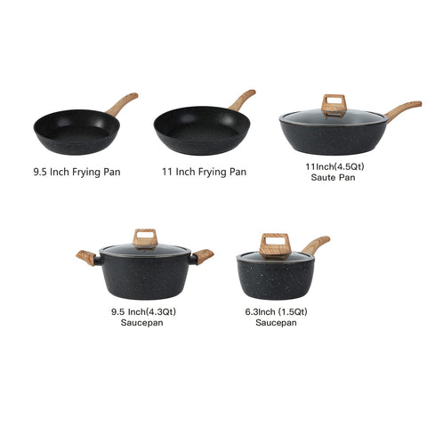 Anymark 11-inch fryer in the nonstick set for fast heat distribution.