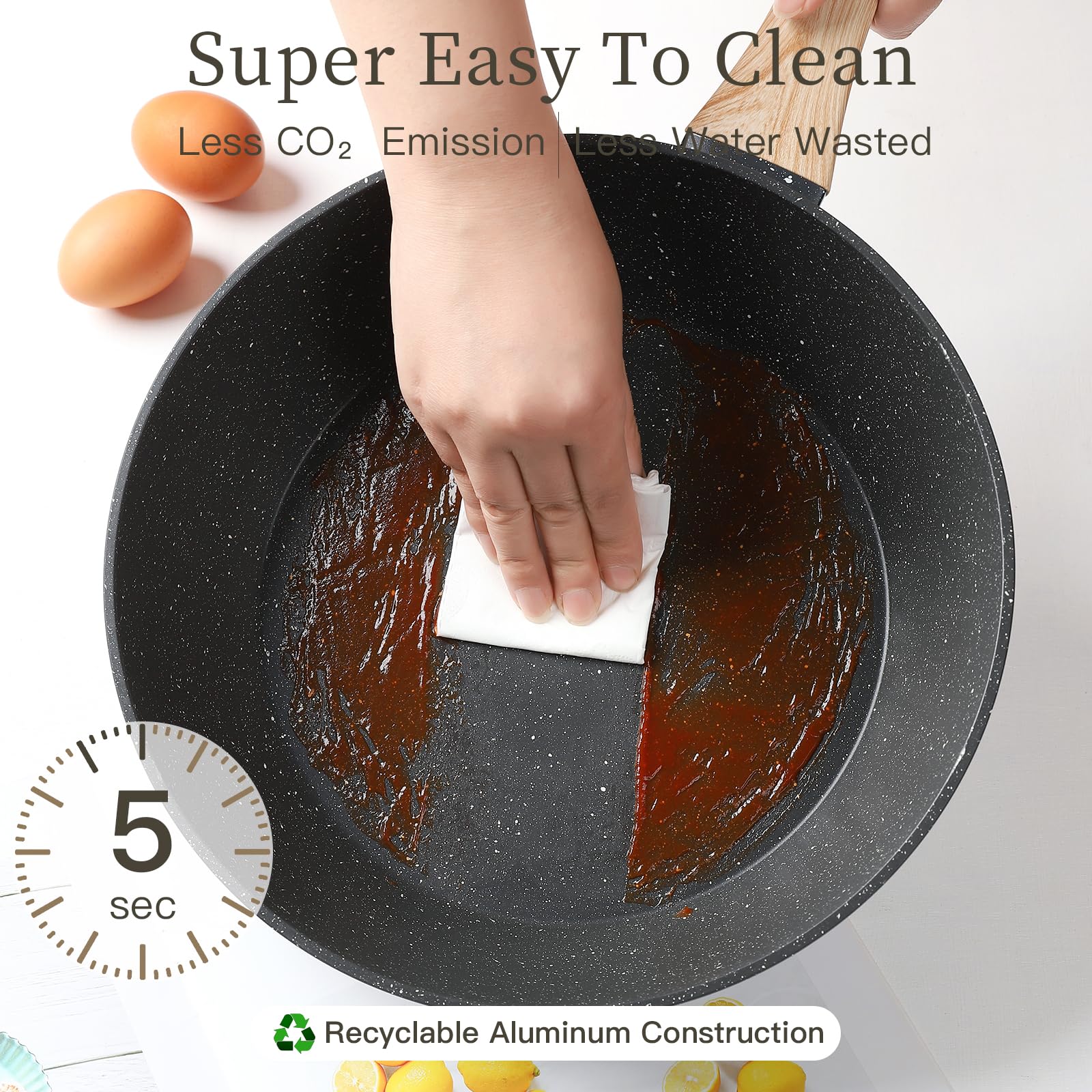 Anymark silicone spatula included for easy nonstick cooking.