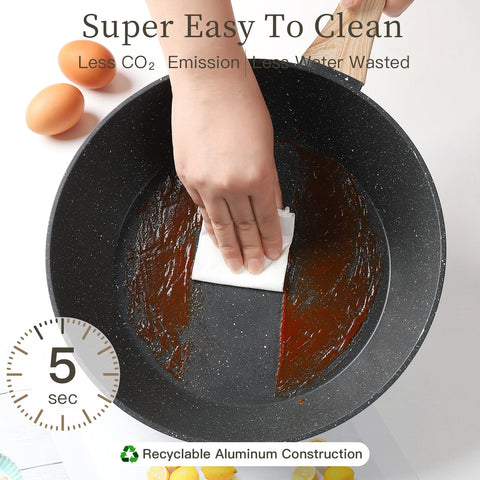Anymark silicone spatula included for easy nonstick cooking.