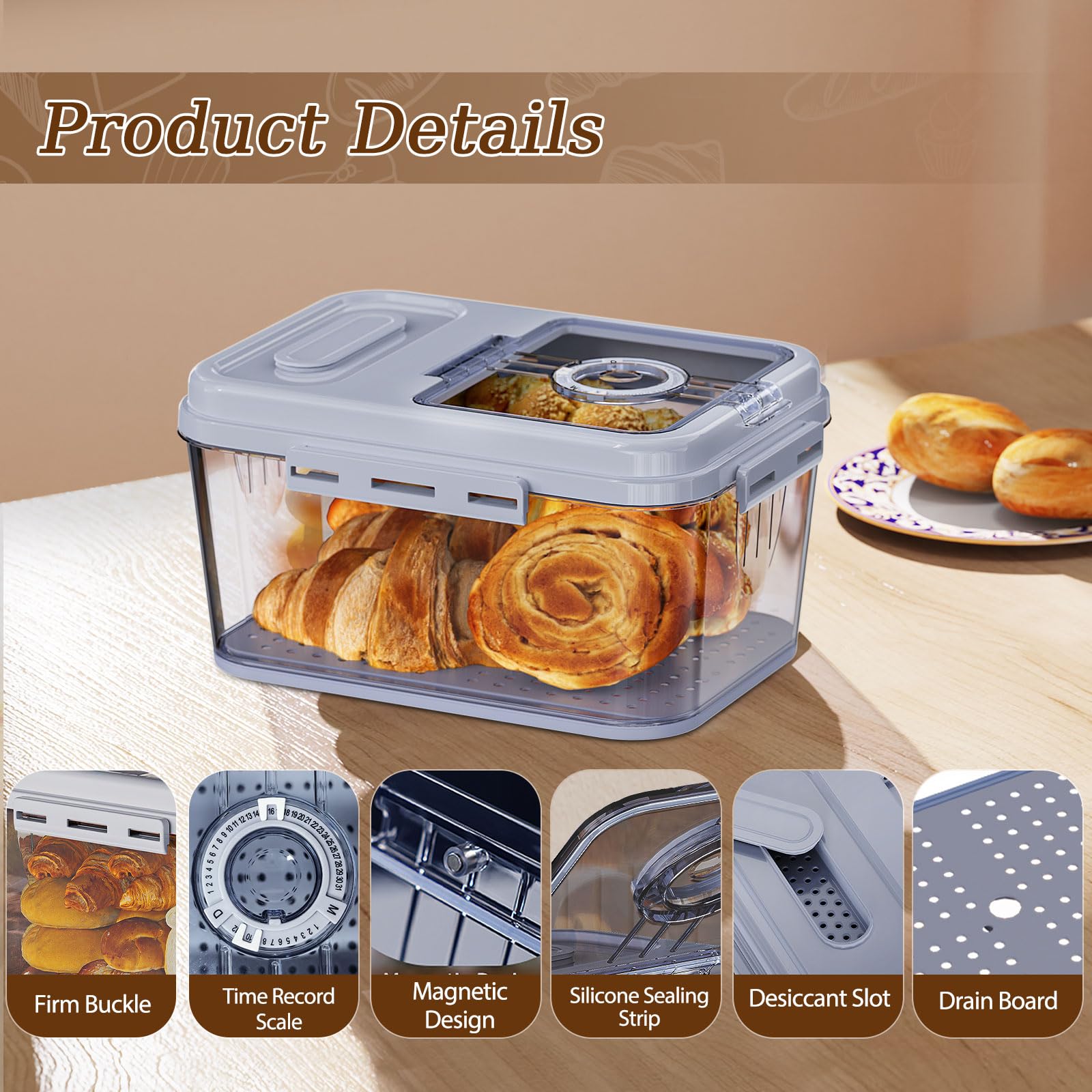 ANYPROLUS bread box stores bread, muffins, and bagels neatly.